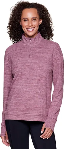 Vista 4 de Avalanche Sudadera con cremallera de 14 para mujer, ligera, con cremallera parcial y cuello alto falso