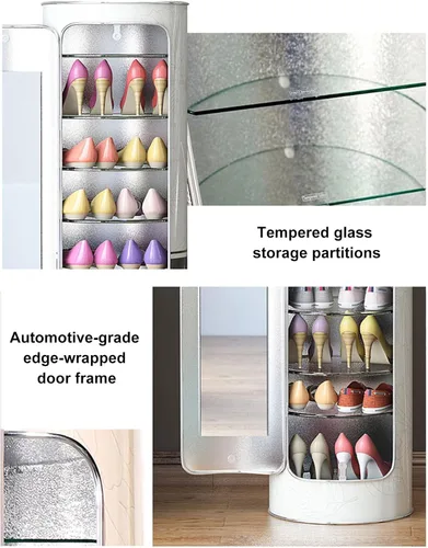 Vista 5 de Zapatero giratorio ajustable, zapatero giratorio de 360 grados con puertas de adsorción, zapatero circular giratorio, zapatero organizador circular