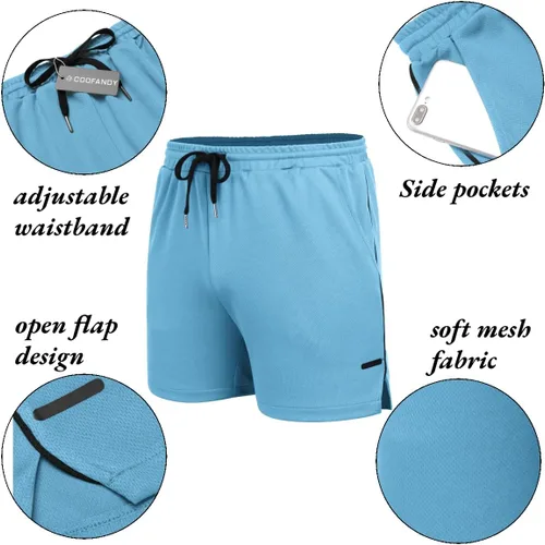 Vista 5 de COOFANDY Paquete de 2 pantalones cortos de entrenamiento de gimnasio para hombre, pantalones de malla ligeros para culturismo, entrenamiento
