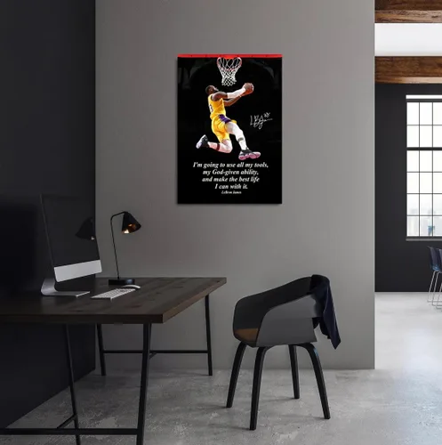 Vista 4 de Póster motivacional con cita de jugador de baloncesto, arte de pared, citas inspiradoras, decoración en lienzo, calcomanía deportiva de baloncesto