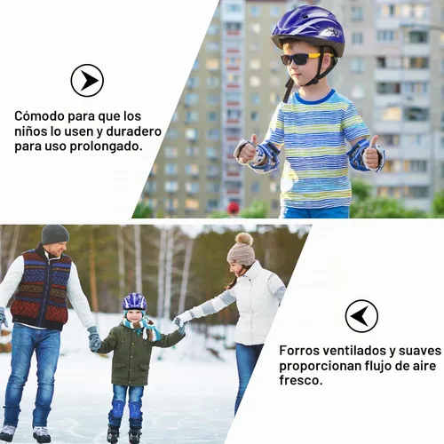 Vista 6 de CLISPEED Juego de protectores de patinaje para niños con casco ajustable, coderas, protectores de manos y rodilleras para patinaje, patineta
