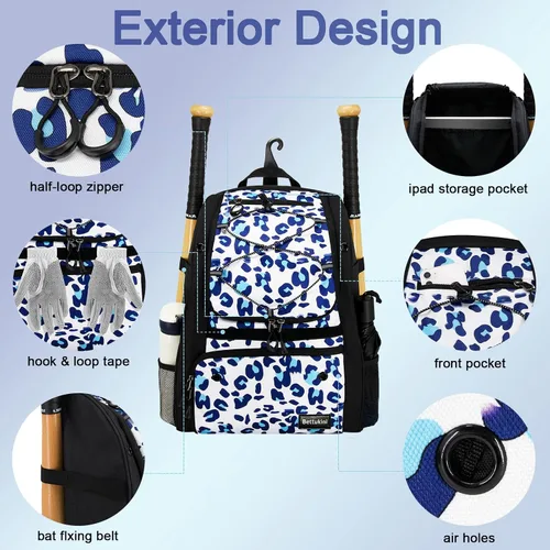 Vista 27 de Bolsa de béisbol juvenil con compartimento ventilado para zapatos, bolsa de bate de sóftbol para guantes de bateo, casco, equipo de teeball