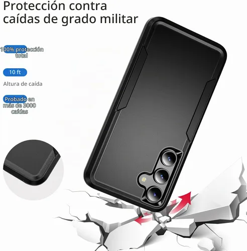 Vista 5 de Funda diseñada para Samsung Galaxy S24 Plus, doble capa negra, uso intensivo, resistente a impactos, robusta y resistente, funda protectora