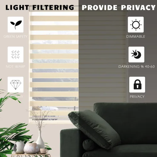 Vista 4 de Persianas Cebra para Ventanas, Persianas Cebra de Parada Libre, Persianas Transparentes de Doble Capa con Filtrado de Luz para Ventanas Interiores