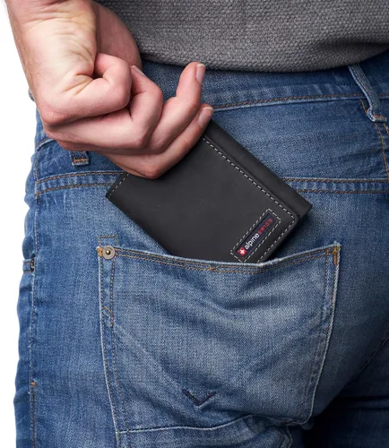 Vista 3 de Alpine Swiss Leon - Cartera de piel de vacuno para hombre con RFID viene en una caja de regalo