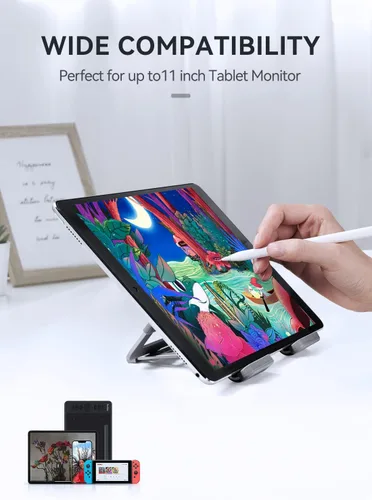 Vista 2 de Parblo Soporte para tablet PR114, soporta hasta 11 pulgadas, 6 ángulos ajustables, plegable y fácil de transportar
