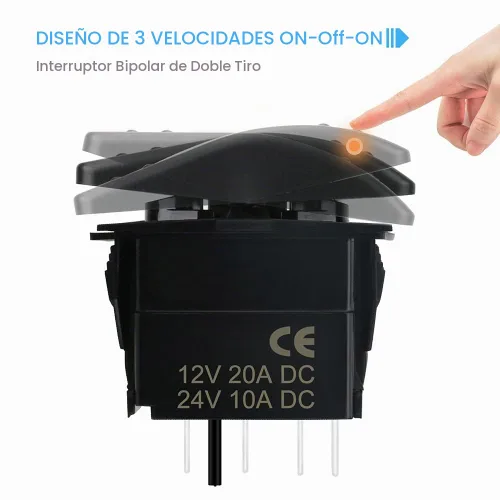 Vista 3 de Interruptor basculante impermeable de encendido y apagado de 12 V/20 A 24 V/10 A 7 pines DPDT luz LED azul, con cables de puente para barco