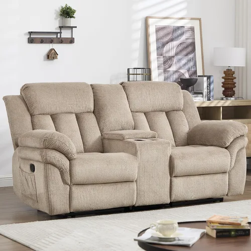 Vista 21 de CANMOV Juego de sofá reclinable, sofá biplaza reclinable manual y sofá de 3 plazas con reposabrazos sobrerelleno para sala de estar, muebles de Gris