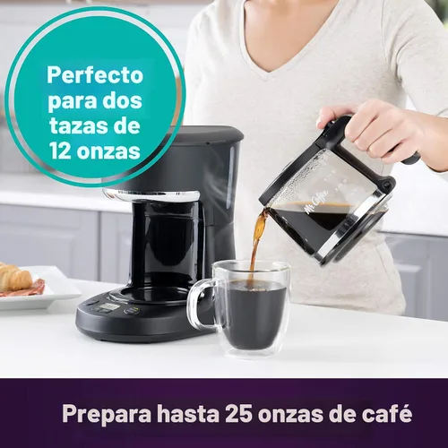 Vista 2 de Mr. Coffee Cafetera Programable de 5 Tazas con Pausa Automática, Jarra de Vidrio, Diseño Compacto, Negro Negro programable