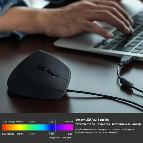 Vista 5 de SANWA Ratón ergonómico con cable, mouse vertical USB para computadora, ángulo natural de 55°, alivio de tensión de muñeca, 1000/1600 DPI, 5 botones