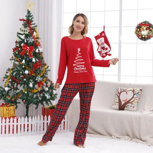 Vista 3 de KKOENVE Conjunto de pijama de Navidad para parejas, conjunto de pijama de Navidad a juego, Rojo