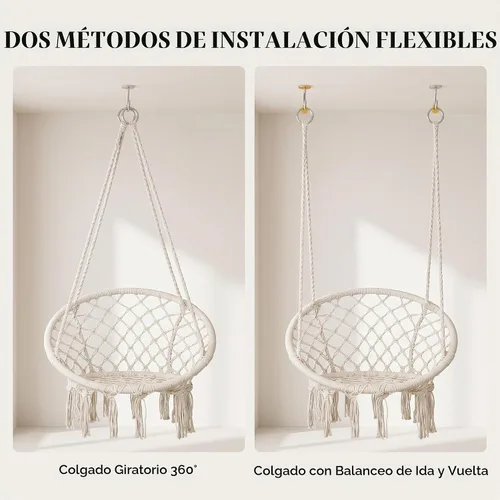 Vista 8 de Silla colgante de macramé para dormitorio, hamaca columpio para interiores