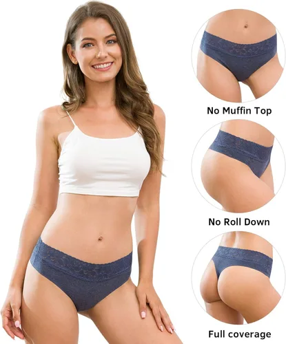 Vista 2 de Tangas de las mujeres Ropa interior de algodón sin costuras Tangas para las mujeres Encaje Trim Bragas