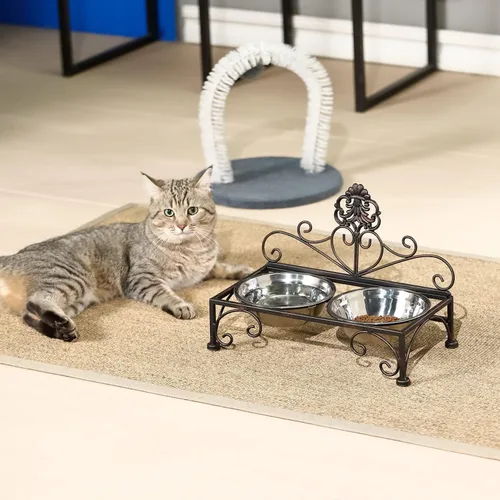 Vista 7 de Cuencos elevados para perros pequeños, cuenco elevado de metal para perros y gatos, con comedero doble de acero inoxidable para mascotas