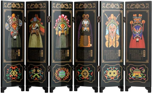 Vista 8 de Mini arte chino tradicional de 9.5 pulgadas de alto, 6 paneles para decoración del hogar, laca, oriental, mini divisor (damas)