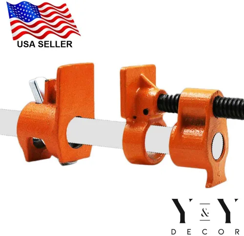 Vista 8 de Y&Y Decor Paquete de 4 abrazaderas de tubo de 3/4 pulgadas para pegar madera, hierro fundido resistente, herramientas profesionales para carpintería