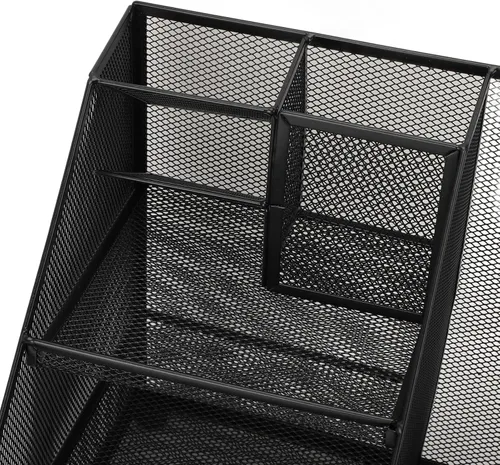 Vista 6 de Organizador de escritorio de malla metálica, soporte multifuncional para bolígrafos y organizador de suministros de oficina con diseño duradero