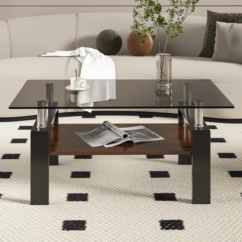 Vista 16 de Mesa de centro rectangular de vidrio para sala de estar, con mesa de vidrio templado y capa de MDF, para sala de estar y oficina