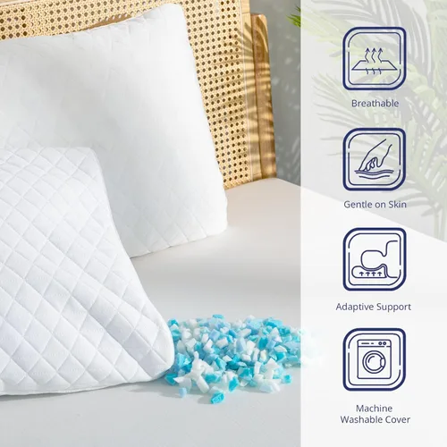 Vista 4 de EGOHOME Almohadas de espuma viscoelástica trituradas, almohadas de cama para dormir, almohada de tamaño mediano estándar/Queen para dormir boca