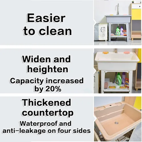 Vista 6 de Fregadero de plástico independiente con tabla de lavadero, fregadero utilitario para interiores y exteriores con grifo de agua fría y caliente