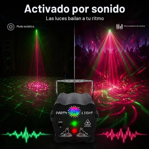 Vista 4 de Luces de fiesta para DJ, luces de discoteca activadas por sonido con control remoto para fiesta de baile, karaoke, sala de estar, pub Proyector