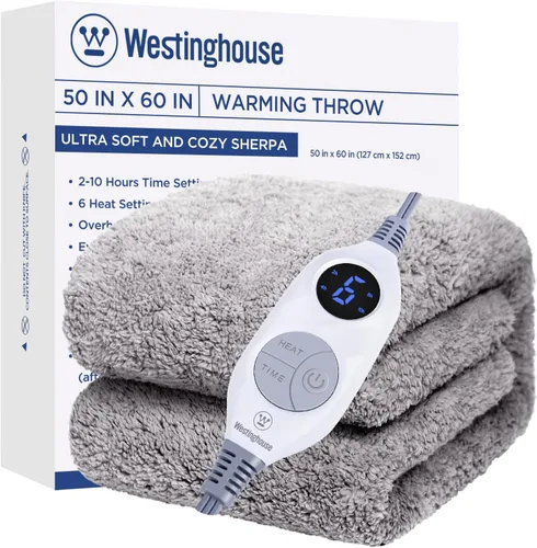 Vista 19 de Westinghouse Manta Eléctrica Tamaño Throw, Manta Térmica de Felpa Sherpa Suave con 6 Niveles de Calefacción y 2-10 Horas de Apagado Automático, Azul