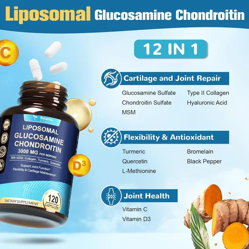Vista 2 de Totaria Glucosamina liposomal condroitina MSM colágeno 3000 mg Suplemento de apoyo articular apoyo a la salud ósea flexibilidad y mantenimiento