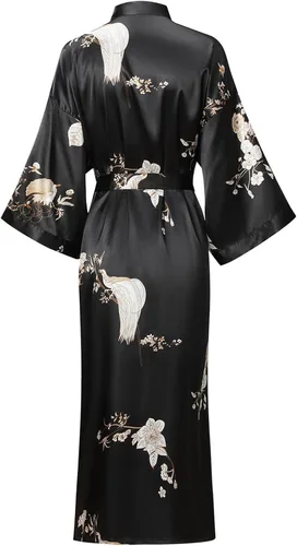Vista 2 de Batas largas de satén suaves para mujer, batas largas de seda de longitud completa, kimonos, bata de baño sedosa, bata de baño Estampado floral