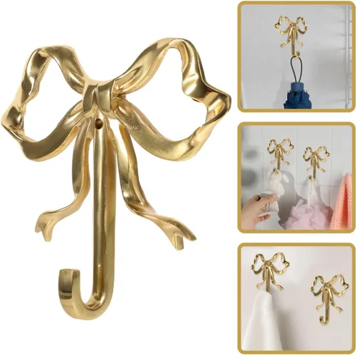 Vista 2 de Zerodeko Decoración de lazo dorado, ganchos de lazo para pared, dormitorio, abrigo, toalla para sombreros, abrigos, toallas y llaves, latón chapado