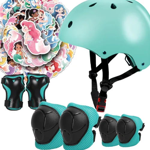 Vista 18 de Juego de casco de bicicleta para niños, certificado CPSC con rodilleras, coderas, muñequeras, casco negro ajustable para niñas de 2-3-5-8 años