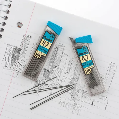 Vista 2 de Pentel Super Hi-Polymer - Recambio de plomo de 0.028 in, mediano, HB, 30 piezas de plomo (C27BPHB-K6)