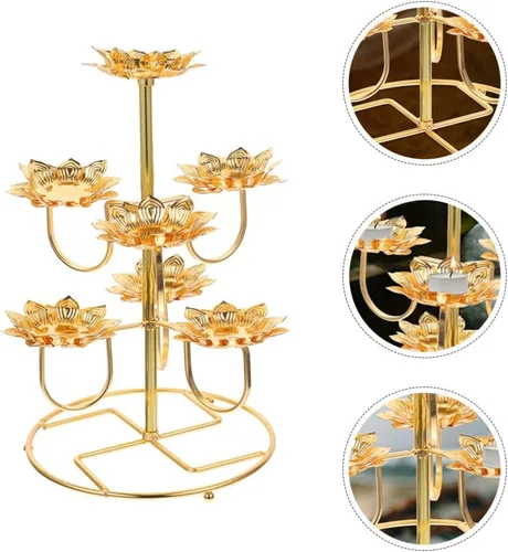 Vista 9 de NOLITOY 2 unids Lotus Ghee Lámpara Titular de la Lámpara de Mantequilla Candelabro Budista Latón Tibetano Lámpara de aceite Portavelas Votivo
