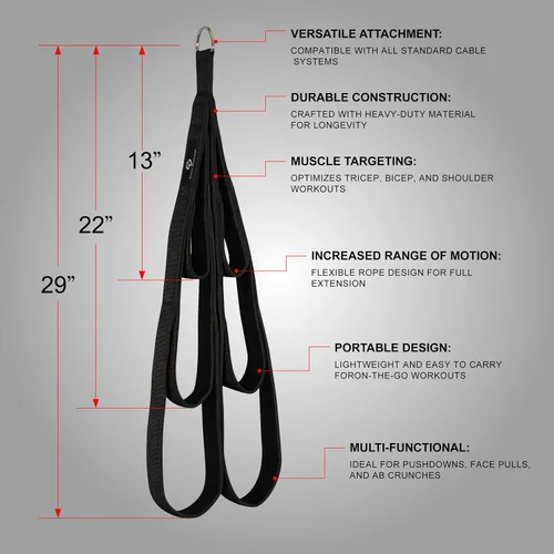 Vista 2 de EVMT - Cuerda de cuerpo total de 27 pulgadas y 20 pulgadas para máquina de cable, accesorios de tracción LAT, cuerda de tríceps resistente