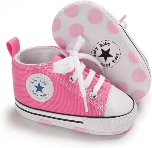 Vista 4 de KIDSUN - Zapatos deportivos unisex de caña alta para bebés, mezclilla de lona, suela antideslizante, suaves, para los primeros pasos