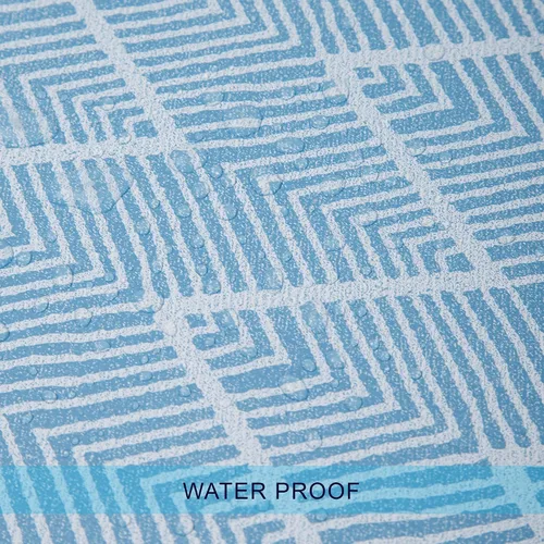 Vista 6 de Zhenrui Mantel rectangular elástico ajustable de 6 pies, cubierta de vinilo impermeable a prueba de derrames, diseño de ondas azules impresas