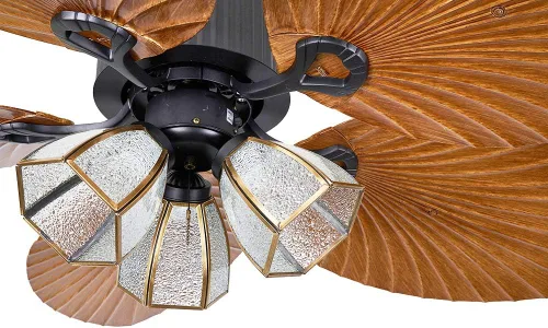 Vista 7 de OUKANING Palm Island Bali Breeze Ventilador de techo, cinco hojas de palmera, ventilador tropical, con control remoto (52 pulgadas)