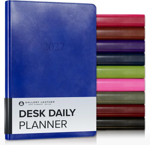 Vista 20 de Gallery Leather Agenda diaria 2027 Acadia páginas doradas y negras Agenda y cuaderno diario elegantemente encuadernado con elegantes bordes