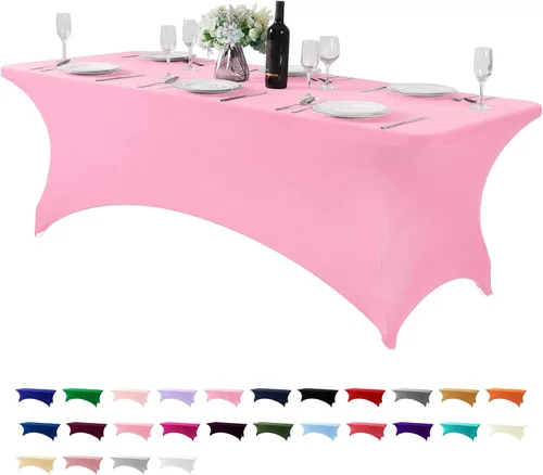 Vista 47 de Mantel de elastano para mesa de 6, 4 o 8 pies, universal, ajustable, para fiestas, banquetes, bodas y eventos, color verde manzana