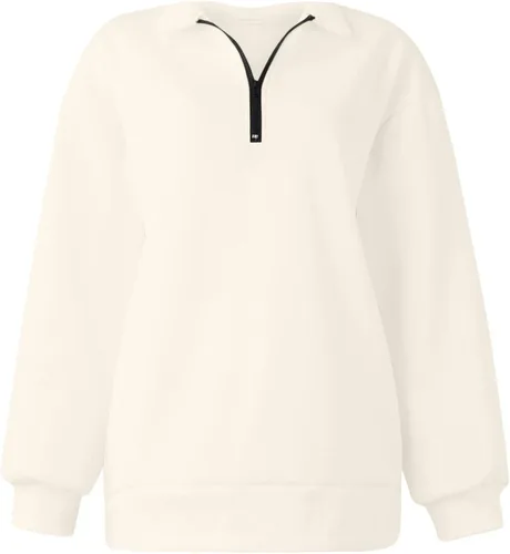 Vista 7 de Bidobibo Sudadera de manga larga con cremallera de un cuarto para mujer, sudadera lisa de moda para otoño