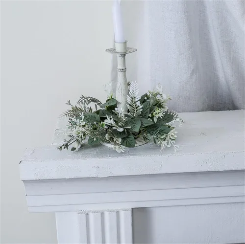 Vista 4 de Paquete de 2 coronas de eucalipto artificiales, anillos de vela, coronas de 10 pulgadas, pequeños candelabros bohemios para boda, hogar, puerta