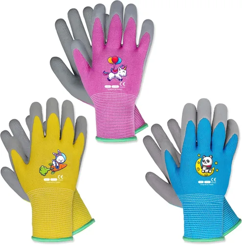 Vista 10 de KDK Guantes de jardinería para niños de 3 a 5 años, guantes de trabajo de patio para niños pequeños, jóvenes, niñas, niños, guantes de goma