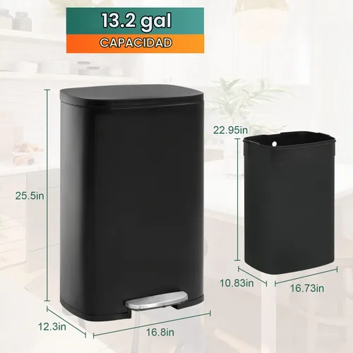 Vista 7 de PayLessHere Cubo de basura de acero inoxidable a prueba de huellas dactilares con cubo interior extraíble y tapas con bisagras, cubo de basura
