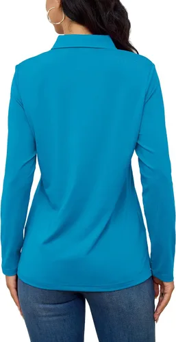 Vista 2 de TACVASEN Camisas tipo polo para mujer, camisetas casuales de manga larga para golf