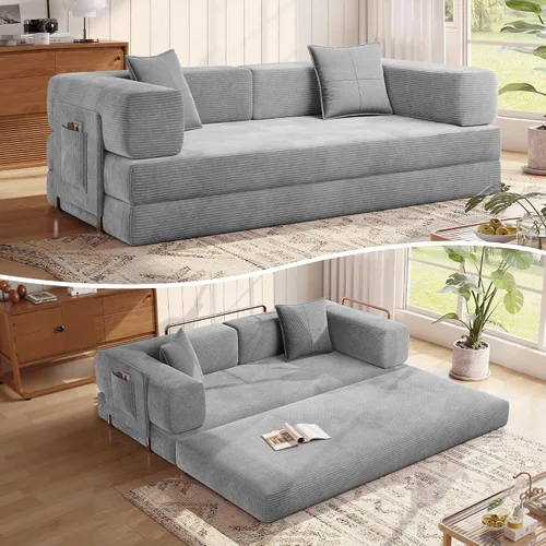 Vista 12 de MoonSpeak Sofá cama de 78.8 pulgadas para sala de estar, sofá modular convertible con almohada para reposabrazos, sofás modulares plegables de pana