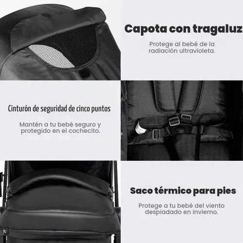Vista 5 de Baby Joy - Cochecito de bebé, 2 en 1 convertible para cochecito de bebé, cochecito con cubierta para pies, soporte para tazas, gran espacio de Negro