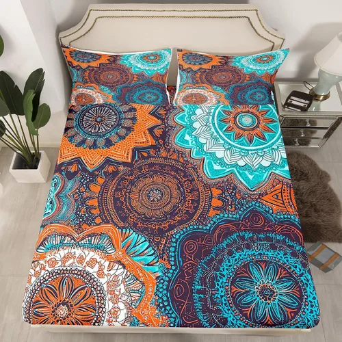 Vista 9 de Juego de sábanas bajeras de elefante, tamaño individual, exótico, bohemio, paisley, floral, para niños, niños, étnico, tribal y vida silvestre