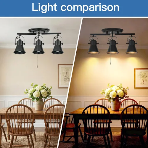 Vista 3 de Iluminación de pista de 3 luces con cadena de tracción, lámpara de techo ajustable negra, accesorios de iluminación de pista giratoria para cocina