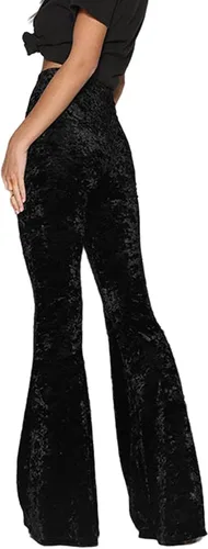 Vista 2 de SEMATOMALA Women's Crushed Velvet Straight Wide Leg Pants Flare High Waisted Palazzo Bell Bottom Yoga Streetwear Trousers