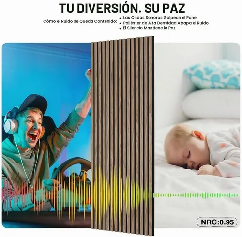 Vista 6 de Paneles de madera para pared, panel de listones de madera insonorizado y acústico para decoración interior, paneles absorbentes de sonido