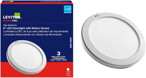 Vista 9 de Leviton Downlight LED con sensor de movimiento, redondo de 8", blanco, 9866-B0W